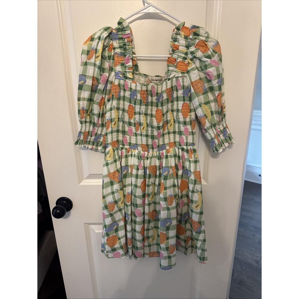 Women’s Davi & Dani Printed Fruits Smocking Mini Dress Size Small